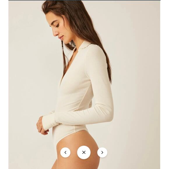 FREE PEOPLE NWT Do It Right Ribbed Collar Long Sleeve Bodysuit in Ivory // XS - Picture 2 of 11